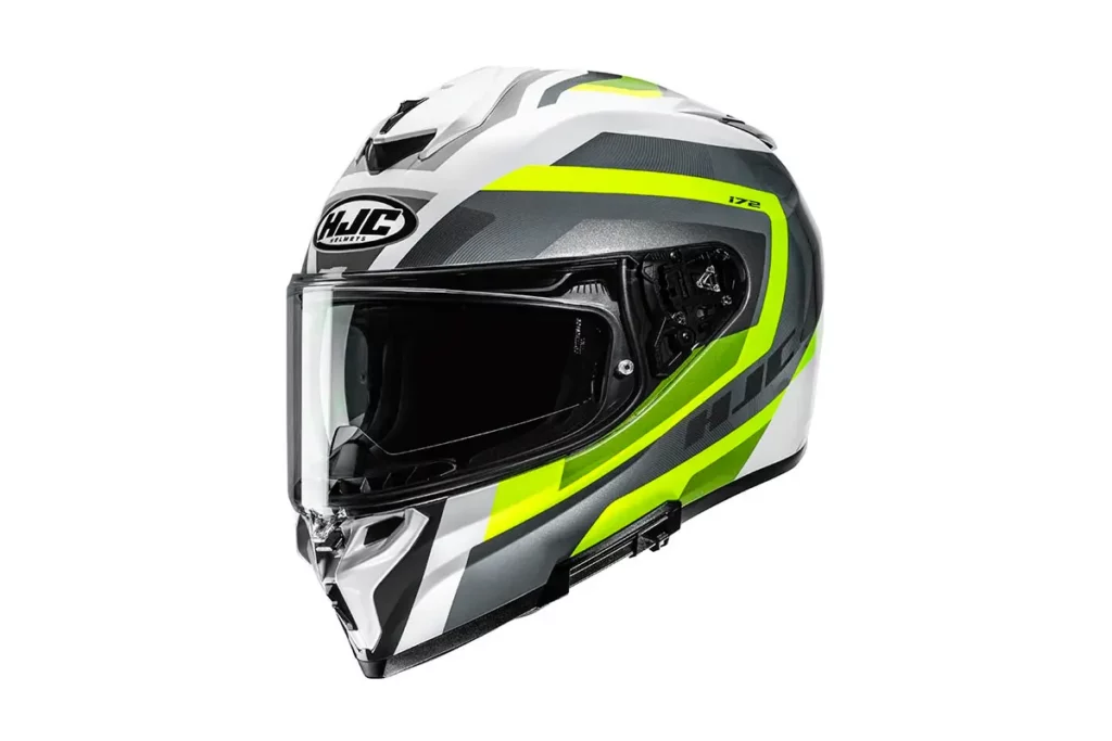 HJC i72: un integral más compacto y ligero que ya está a la venta desde 219,90 euros 2 HJC i72 Shard MC3H con decoración blanca gris y amarillo fluorescente